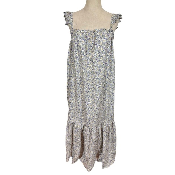 E T C Tiered Ruffle Flutter Scalloped Maxi Dress in Ditsy Floral Liberty London - Picture 2 of 12